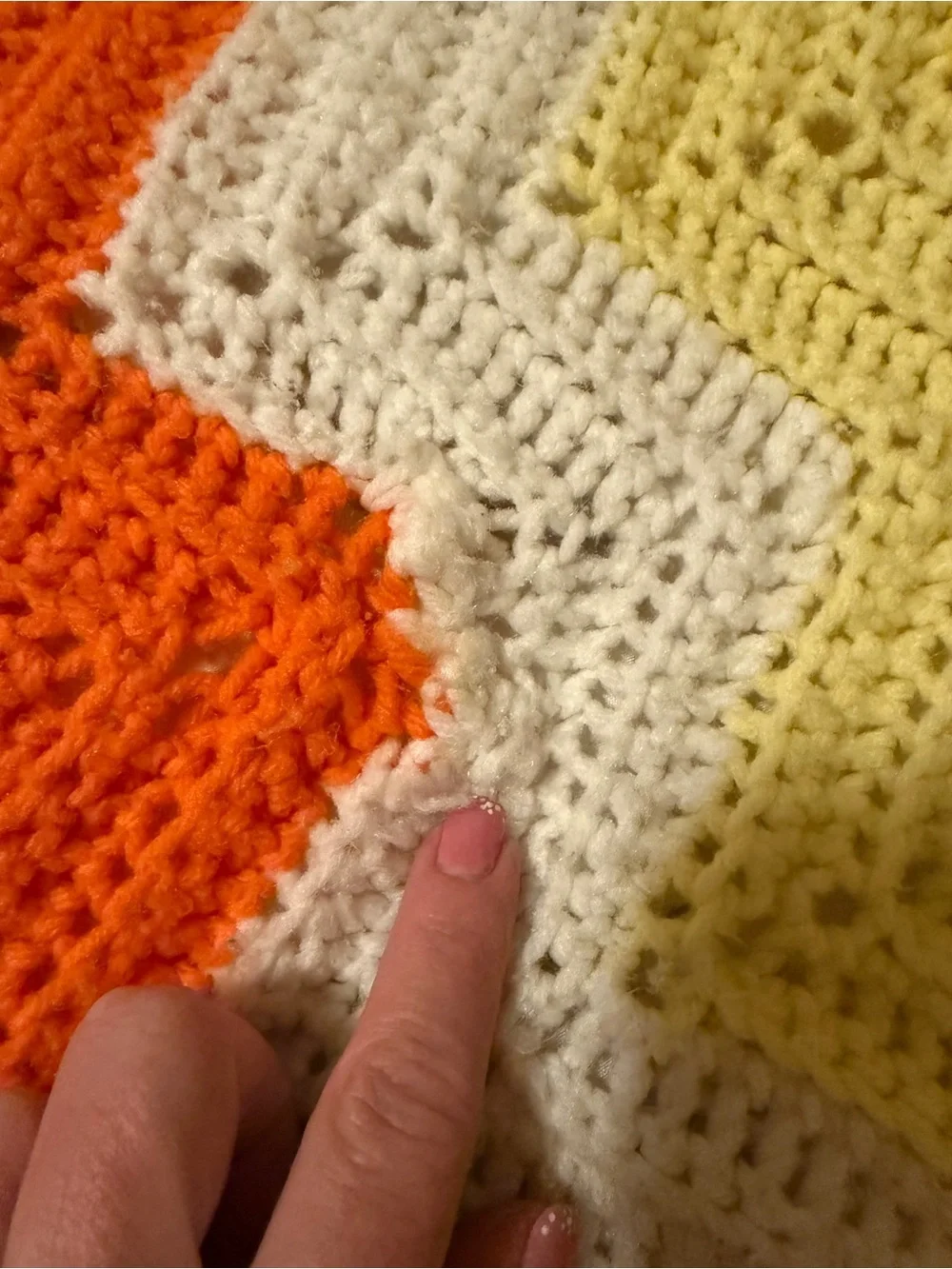 Vibrant Handmade Chevron Crochet Throw Blanket - Orange, Yellow & White Vintage